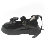 Sweet Pearls Bowknot Lolita Shoes Women Heart Buckle Thick Bottom Mary Jans Woman Pu Leather Platform Jk Shoes