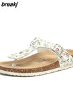 2023 New Women Print Cork Flip Flops Slipper Casual Summer Beach Outside Non-slip Slides