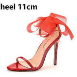 Queen Woman Sweet Bow Knot Elegant Ankle Strap Party Sandals Black Thin High Heels White Wedding Shoes Open