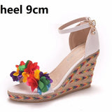 Queen Women Summer Wedges Female Floral Platform Bohemia High Heel Sandals Ankle Strap Open Toe Ladies