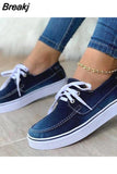 Woman Flats Women's Casual Vulcanized Ladies Comfortable Shoes Plus Size 42 43 2023 Lace Up Women Denim Canvas