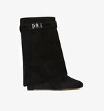 Suede Shark Lock Boots Pointed Toe Height Increasing Women's Ankle Winter Runway Boots Size 10 Sexy Woman Ankle
