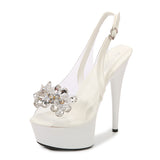Breakj Rhinestone Fish Mouth Shoes Nightclub Fine Heel Stilettos 13CM Car Model Sandals Female Runway Steel