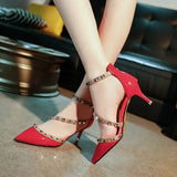Women's Shoes High Heels Square Summer 2023 Pointed Toe Sandals for Woman Heeled Rivet Footwear Red Closed Pumps Designer