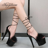 Waterproof Platform Sandals 2023 Summer New Women Shoes Fur Cross straps High Heels 16.5cm Stiletto Model Catwalk