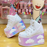 clouds Platform Shoes For Woman Punk Style Lace-up High Heel Wedges Shoes Sweet Women Ankle Boots For Mujer Shoes