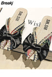 Floral Half Flat Slippers Women's Outdoor 2023 Summer New Fashion Pearl Bow Soft Bottom One Foot Sandals