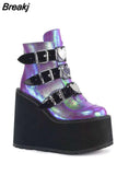 Design Female Wedges High Heels Thigh High Boots Fashion Black Platform Boots Women 2023 Gothic Cosplay Shoes Woman