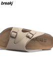 2023 New Summer Men Beach Cork Slippers Casual Double Buckle Clogs Outside Non-slip Water Slides