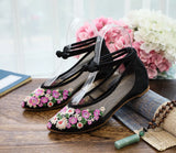 Breakj Shoes Tip Fashion Plate Buckle Beef Tendon Bottom Low Heel Women's Shoes Sandals Mesh Gauze Embroidered Cloth
