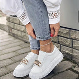 Women's Shoes Spring and Autumn New Designer Hot Sale Casual White Shoes Thick Sole Sneakers Metal Chain Tenis