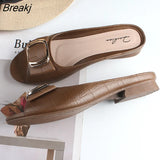 Ladies Sandals Summer Half Slippers Women's Fashion Square Buckle Casual Thick Heel Outer Wear Flat
