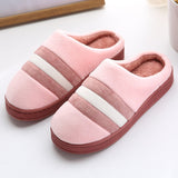 and Women Striped Indoor Home Autumn and Winter Couples Warm Cotton Slippers Cotton Indoor Home Soft and