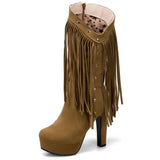 Big Size 50 Rome Zipper Mid Calf High Heel Platform Retro Boots For Women 2021 Casual Leisure Winter