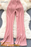 Fashion Women Long Pants Solid High Elastic Waist Full Length Split Leg Trousers 2023 Spring Autumn Casual Female