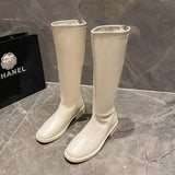 Black Patent Leather Ankle Boots Round Toe Patent Leather Beige Ladies Fashion Winter Long Women's Boots Botas