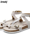 2023 New Summer Women Cork Sandals Gladiator Beach Buckle Strap Solid Casual Outside Sandalias