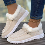 Winter New Large-Size Plush Warm Women's Shoes With Flat Soles And Round Ends And Casual Cotton