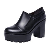 Muffin High Heels, Spring And Autumn Black Work Shoes, Thick Soles, Waterproof Table, Round Head, Large Size, Deep Mouth, Thick