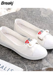 Zapatos De Mujer Lady Cute Sweet White Pu Leather Slip on Loafers Women Fashion Comfort Anti Skid Flat Shoes