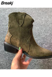 Women's Ankle Boots England Crude Heel Woman Boots Cow Leather Solid Color Pointed Toe Botas De Mujer Cowboy Boots For