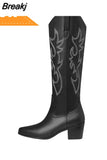 Women's Western Boots 2023 Autumn Winter Fashion Chunky Heeled Cowboy Boots Vintage Style Country Western Cowgirl White