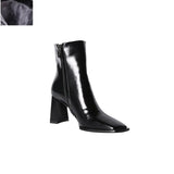 Shoes Split Leather Zipper Square Toe High Heels Women Ankle Boots Korea Style Simple Boots Office Ladies Elegant