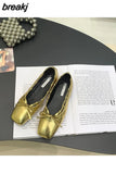 Brand Flats Women Shoes Female Slip On Casual Loafers Square Toe Ballet Boat Shoes Shallow Bow Knot Ballerinas Gold
