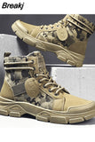 Autumn New Men Camouflage Boots Platform Desert Military Boots for Men Ankle Outdoor Work Boots Male Booties Black