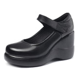 Breakj Head 8CM High-Slope And Waterproof Table Single Shoe Round Head Buckle Loose Cake Thick-Soled Mother Shoes Flat Bottom Shallow Women's