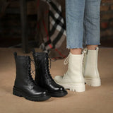 Real Fur Boots for Women Winter Shoes Genuine Leather Black White Ankle Booties Wool Warm Flat Platform Chunky