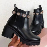 Women Ankle Boots Crystal Rhinestone Slip On Platform PU Leather Women's Booties Spring Autumn Females
