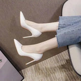 New High Heels Women Fashion Pointed Toe Office Shoes Women's Solid Flock Shallow High Heels Shoes for Women Black