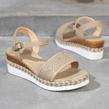 Breakj Women's Shoes Slopes And Thick-Soled Hemp Rope Fish-Mouthed Sandals With A Word Buckle With Light Casual