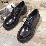 japanned leather&matte lace-up oxfords shoes women british daisy low-top sneakers creepers round toe daddy shoes