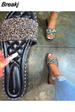 Beach Large Size 43 Rhinestone Slipper Women's Shoes Summer 2023 Sandals for Women Round Head Flat Rhinestone