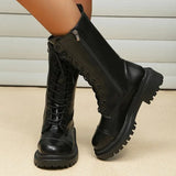 PU Leather Combat Boots for Women 2023 Autumn Winter Non Slip Motorcycle Boots Woman Fashion Platform Ankle Botas