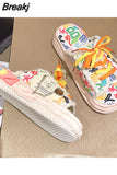 Design Summer Women Graffiti Slippers Platform Shoes Mules Flip Flops Street Sandal Outside Flat Casual Shoes for
