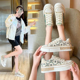 Bottom Canvas Shoes Female 2023 New Autumn And Winter New Fashion Niche Design Spell Color Lace Live Small White