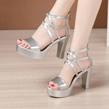 Size 32-43 Block Heel Platform Sandals Women Wedding Shoes 2021 Summer High Heels Gladiator Sandals Patent Leather