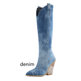 Knee High Boots Women 2022 Winter Short Plush Thick High Heel PU Leather Female Long Western Boot Shoes Big Size 45