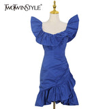 White Casual Patchwork Ruffle Dress For Women Slash Neck Sleeveless Irregular Mini Dresses Female 2021 Summer