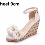 Queen Women Summer Wedges Female Floral Platform Bohemia High Heel Sandals Ankle Strap Open Toe Ladies