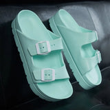 Summer Platform Sandals Women Thick Bottom Flat Platform Candy Color Two Buckle Mule Slippers Plastic