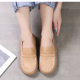 Spring and Autumn New Round Toe Fashionable Leather Flat Sole Shoes for Women Wearing External Sewing Thick Sole