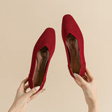 Autumn Knitted Breathable Mesh Ballet Flats Square Toe Slip On Loafers Women Flat Shoe Casual Soft Bottom Boat