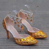 Breakj Tuxedo Diamond Wedding Shoes 9 Fine Heel Pointed Sandals Luxury Water Drill Wedding Shoes
