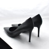 2023 New Soft Leather Black Professional High Heels Female Stiletto All-match Flight Attendant Single Shoes Work
