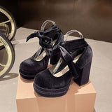 Breakj Retro Mary Jane Shoes 2024 New Autumn Thick Heel High Heels Waterproof Table Thick Bottom Shallow Single
