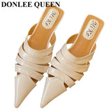 Slippers Women Pointed Toe Mule Flat Heels Casual Slip On Slide Outdoor Flip Flops 2023 Fashion Hollow Shoes Female